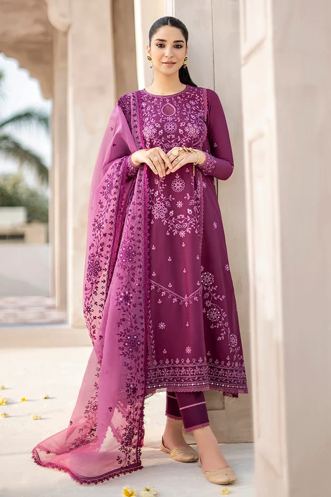 ASIM JOFA- 3PC LAWN HEAVY EMBROIDERED SHIRT WITH ORGANZA HEAVY EMBROIDERED DUPATTA-PAN-10001
