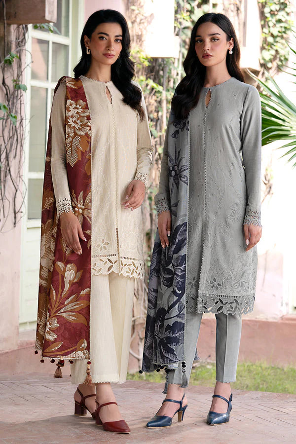 JAZMIN-3PC LAWN EMBROIDRED SHIRT WITH MONARK PRINT DUPATTA AND TROUSER-PAN-8034