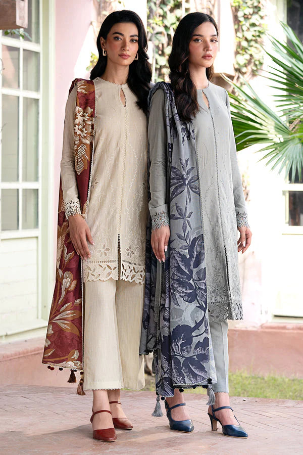 JAZMIN-3PC LAWN EMBROIDRED SHIRT WITH MONARK PRINT DUPATTA AND TROUSER-PAN-8034