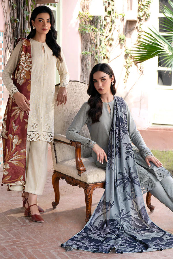 JAZMIN-3PC LAWN EMBROIDRED SHIRT WITH MONARK PRINT DUPATTA AND TROUSER-PAN-8034