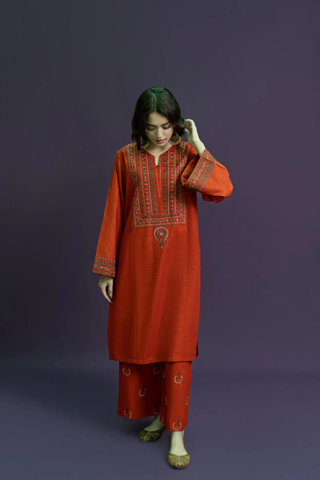 URGE-2PC LAWN EMBROIDRED SHIRT WITH AND EMBROIDRED TROUSER-PAN-8048