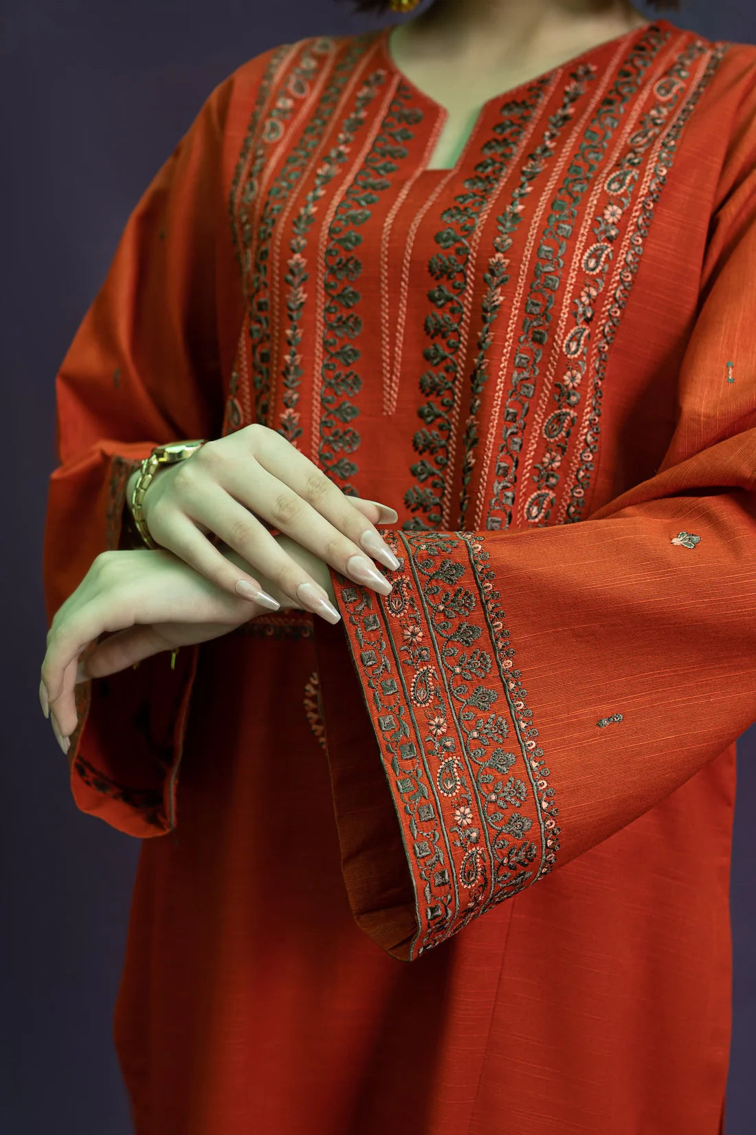 URGE-2PC LAWN EMBROIDRED SHIRT WITH AND EMBROIDRED TROUSER-PAN-8048